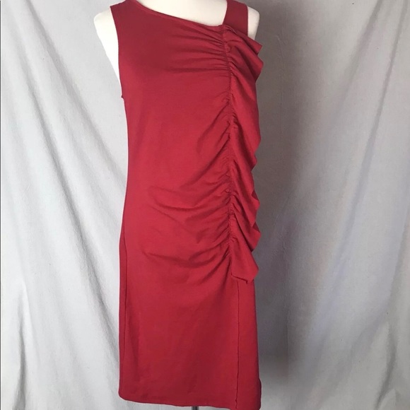 Bobeau Sz M Red French Terry Ruffle Shift Dress - Picture 2 of 8